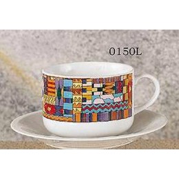 European Gift 0150L Aztec Design Latte Cups & Saucers Set of 2